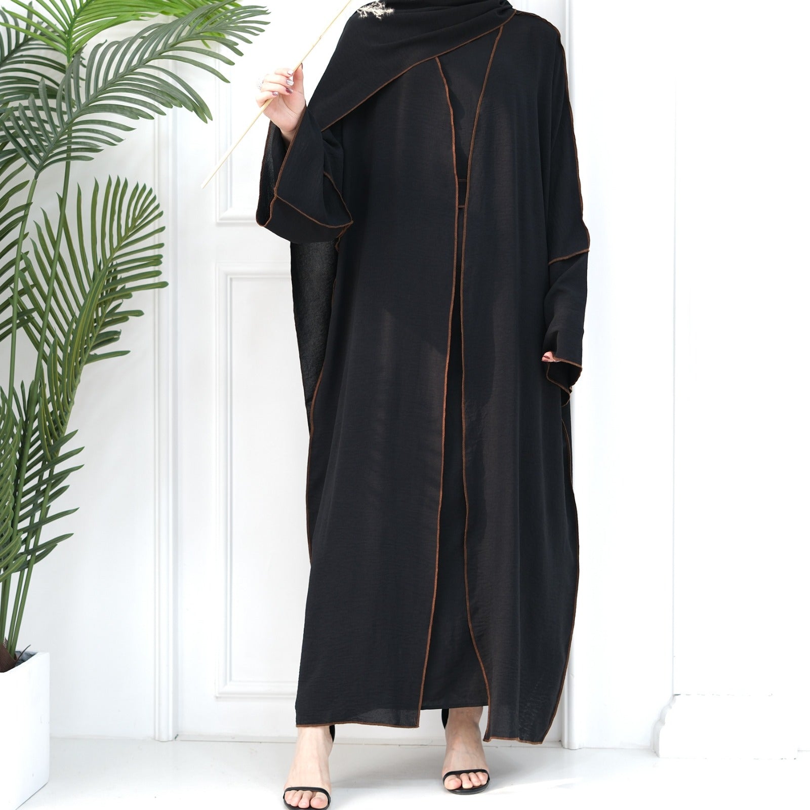 Rashaqa Linen Abaya Set (Black)