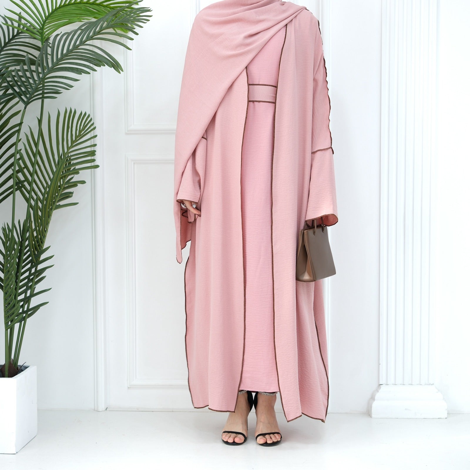 Rashaqa Linen Abaya Set (Pink)