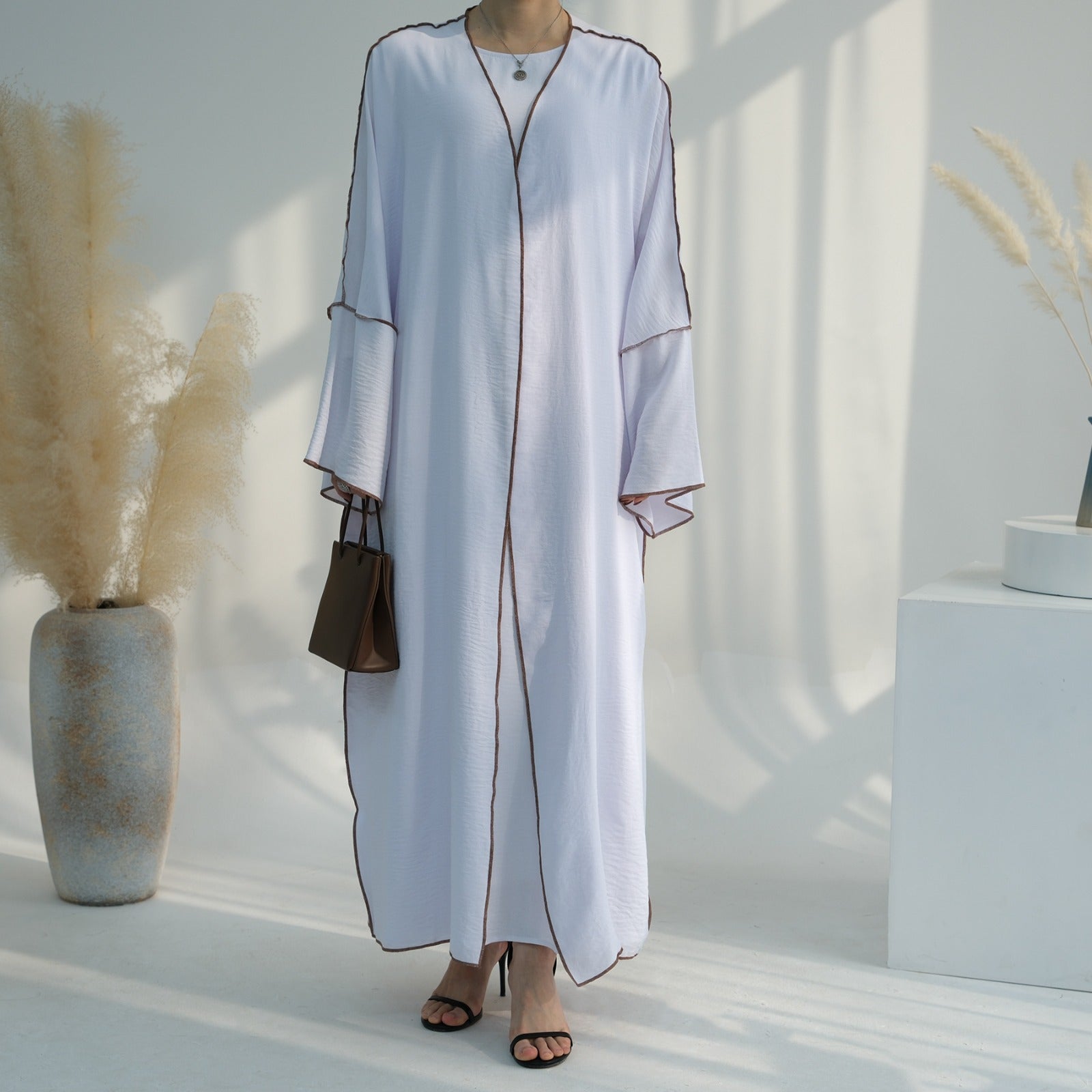 Rashaqa Linen Abaya Set (White)