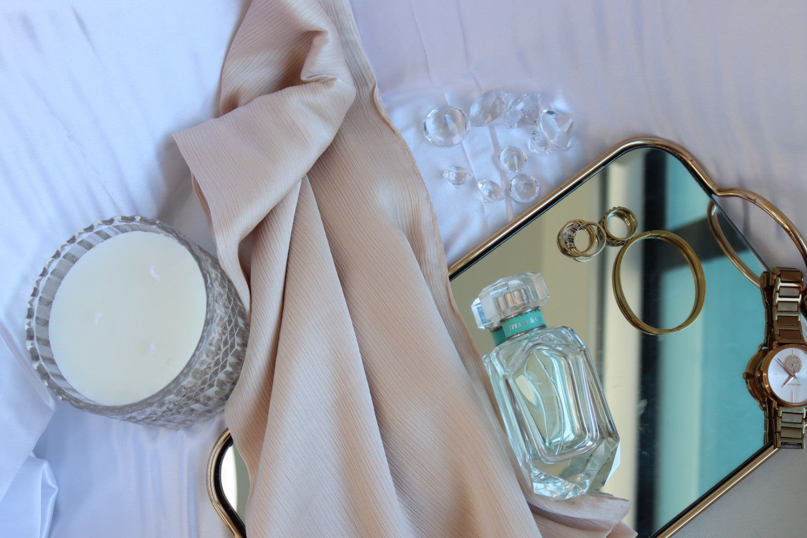 "VERA" Beige Satin Crepe Scarf