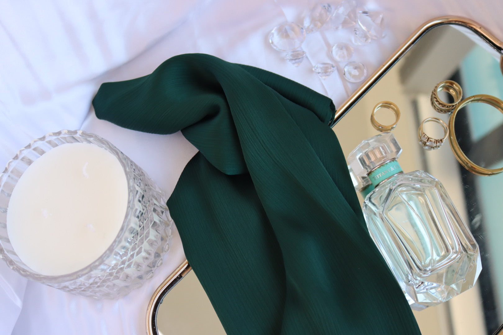 "HIRAL" Emerald Green Satin Crepe Scarf