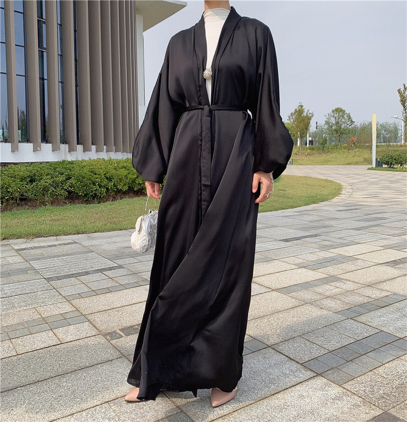 YAMINA Open Front Satin Abaya