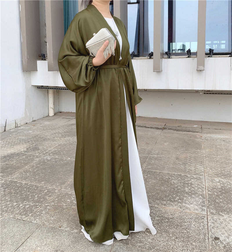 YAMINA Open Front Satin Abaya